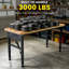 Table de travail robuste en bois massif, table de travail réglable avec multiprise et panneau perforé pour garage