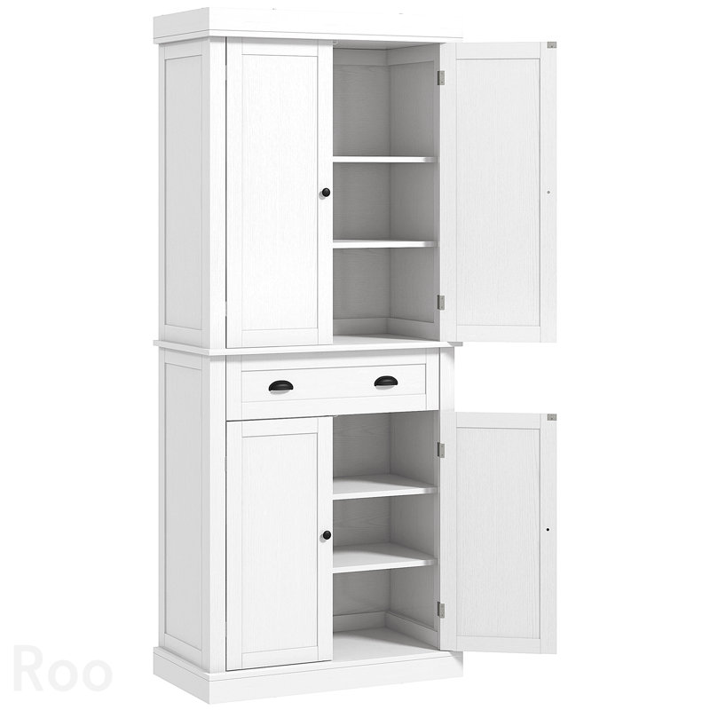 Armoire de cuisine 72,5 ", armoire de rangement autoportante traditionnelle avec 4 portes, tiroir et 3 tablettes réglables