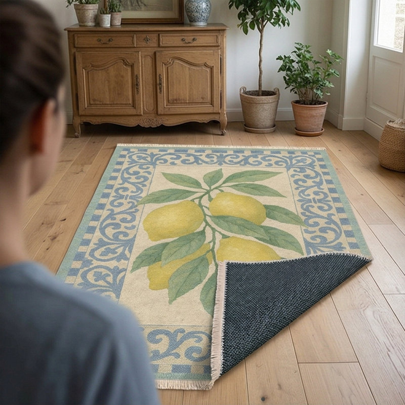 Capri Mediterranean Lemon Zest Non-Slip Cotton Kitchen Mat - Area Rug