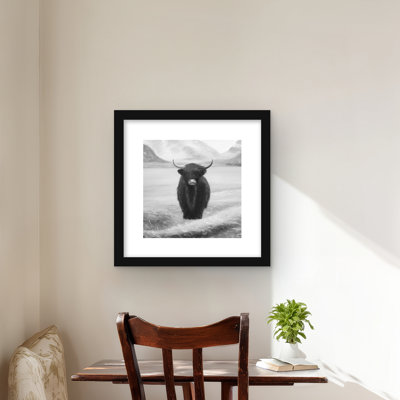 Monochrome Highland Cow - Black & White Framed Print | Decor