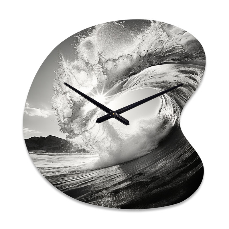 Horloge murale asymétrique en métal noir et blanc Wave I, Grand