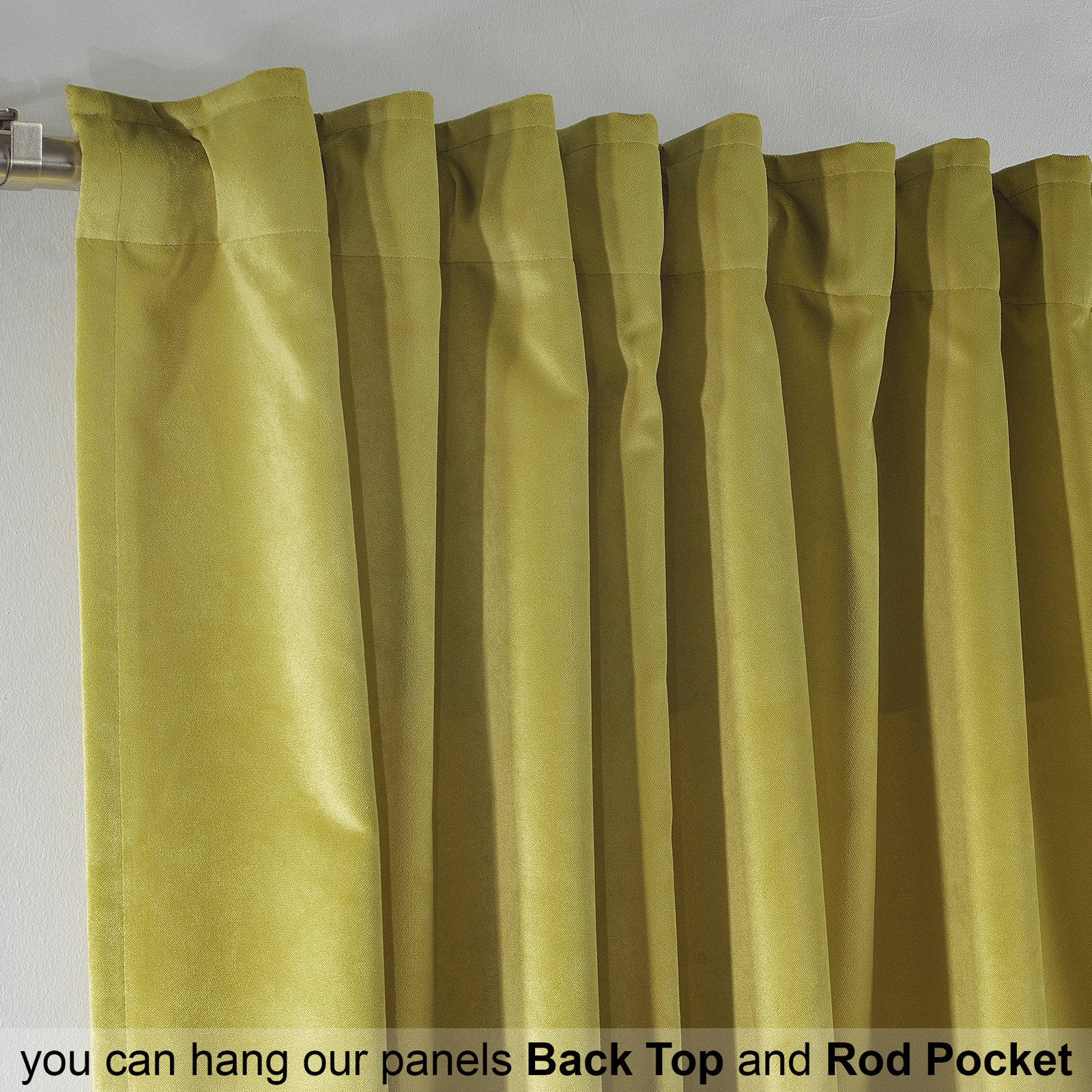 Matte Velvet Room Darkening Curtain Panel Set, 52" W x 108" L, 64 Lime