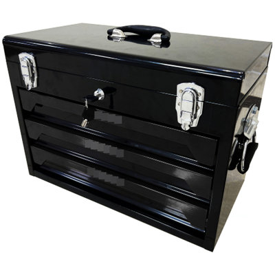 20'' Portable Steel Toolbox With 3 Drawers & Tool , 15Kg Bearing Slide, Metal , Top Storage, Carry Handle, For Garage, Home, Work Platform, Black 3 Chest Assembly, Slides, Capacity, Tray,