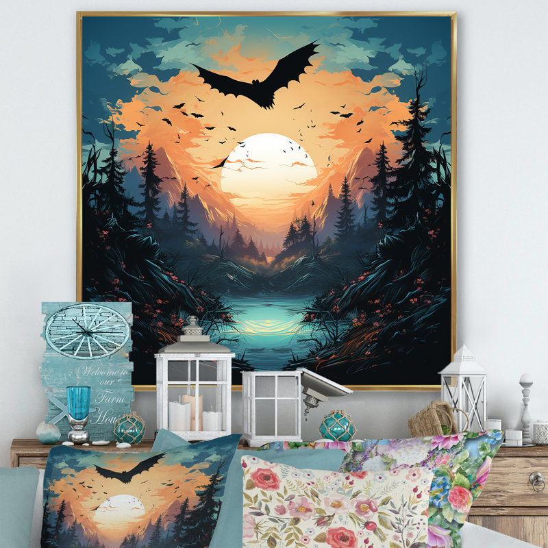 Mystic Bat Nightfall I - Animal Bat, Cadre flottant doré, H 16 po x l 16 po x P 1 po
