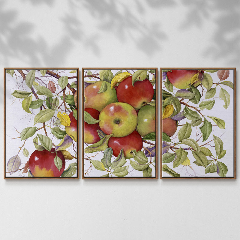 Pommes encadrées sur toile, ensemble de 3 pièces, Noyer, H 36 po x l 75 po x P 2 po