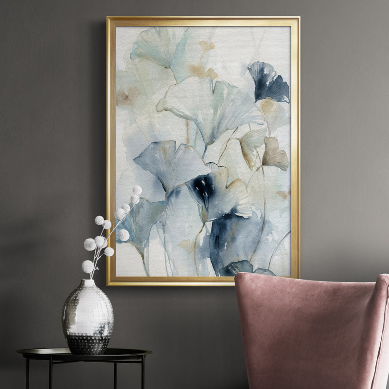 Indigo Ginkgo I - Peinture sur toile encadrée, H 42,5 po x l 30,5 po x P 1,5 po, Or