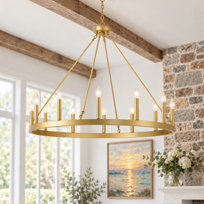 Beck 12-Light Dimmable Wagon Wheel Chandelier