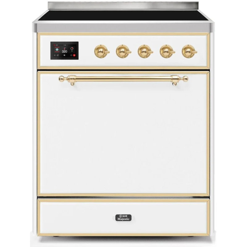 Cuisinière à induction 30 po ILVE Majestic II, Blanc/laiton