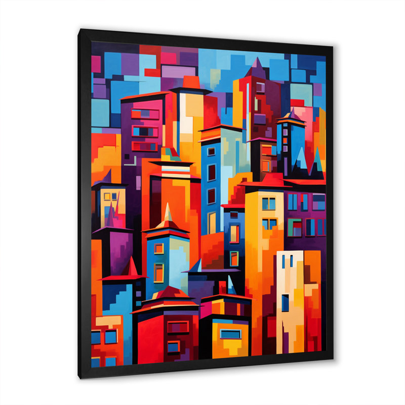 «Colorful 0 City Madrid Popart I», reproduction d'art sur toile, H 40 po x l 30 po x P 1,5 po, Cadre photo noir