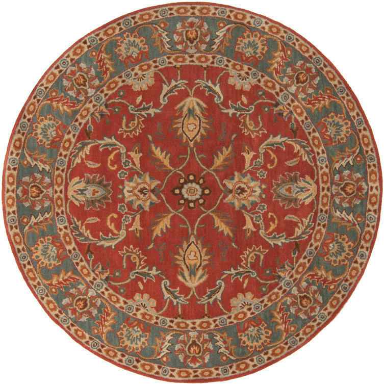 Buckhill Oriental Hand-Tufted Wool Area Rug in Brick Red/Navy/Mustard