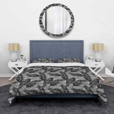 Feuille de palmier monochrome géométrique - ensemble de housse de couette moderne - microfibre de polyester