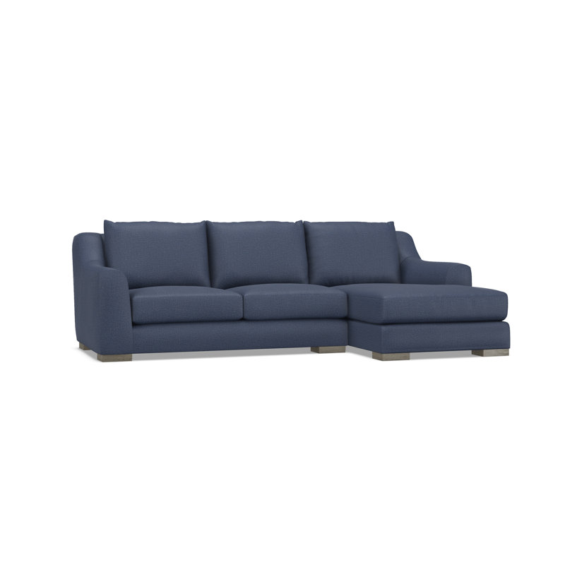 Chaise Sectional, Blue Polyester, 35" H x  105" W x 63.5" D, Right Hand Facing