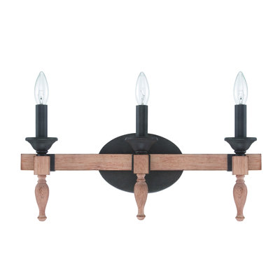 Glenwood 21"W 3-Light Aged Bronze and Distressed Oak Finish Bathroom Vanity Light Fixture
