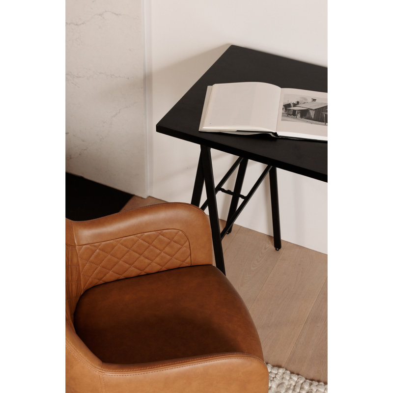 Enderlin Tufted Faux Leather Upholstered Metal Armchair, Tawny
