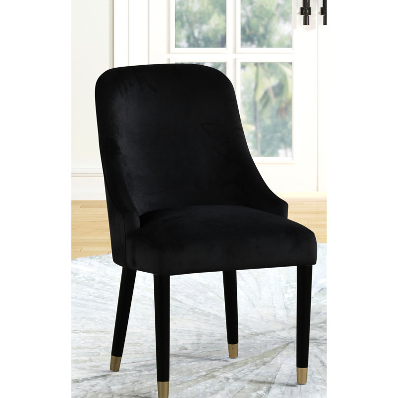 Chaises de salle à manger rembourrées en velours noir, look moderne, accent doré, 2 chaises avec revêtement et 2 pièces, Noir