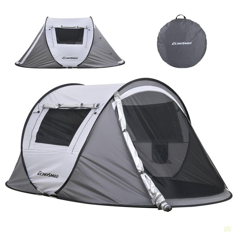 Tente de camping 2 personnes Pop Up, Blanc / Gris