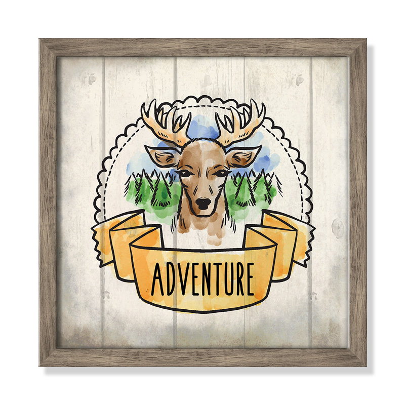 Adventure is out There 1, art encadré, 12" H x 12" W x 1.18" D, Encadré de boîte de grange gris