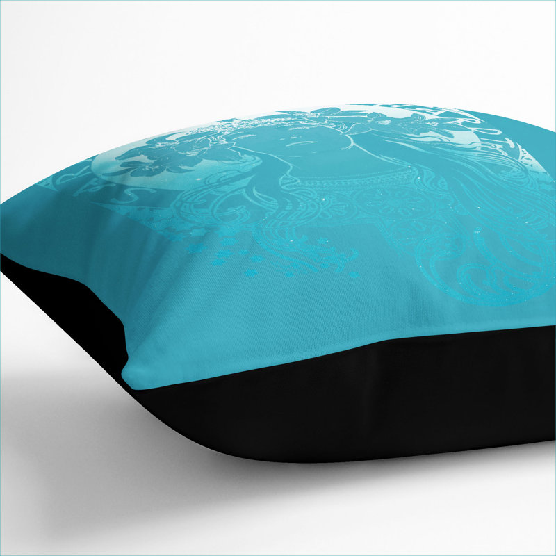 Sarah Bernhardt In Blue Square Throw Cushion, 40cm H x 40cm W x 15cm D, Black