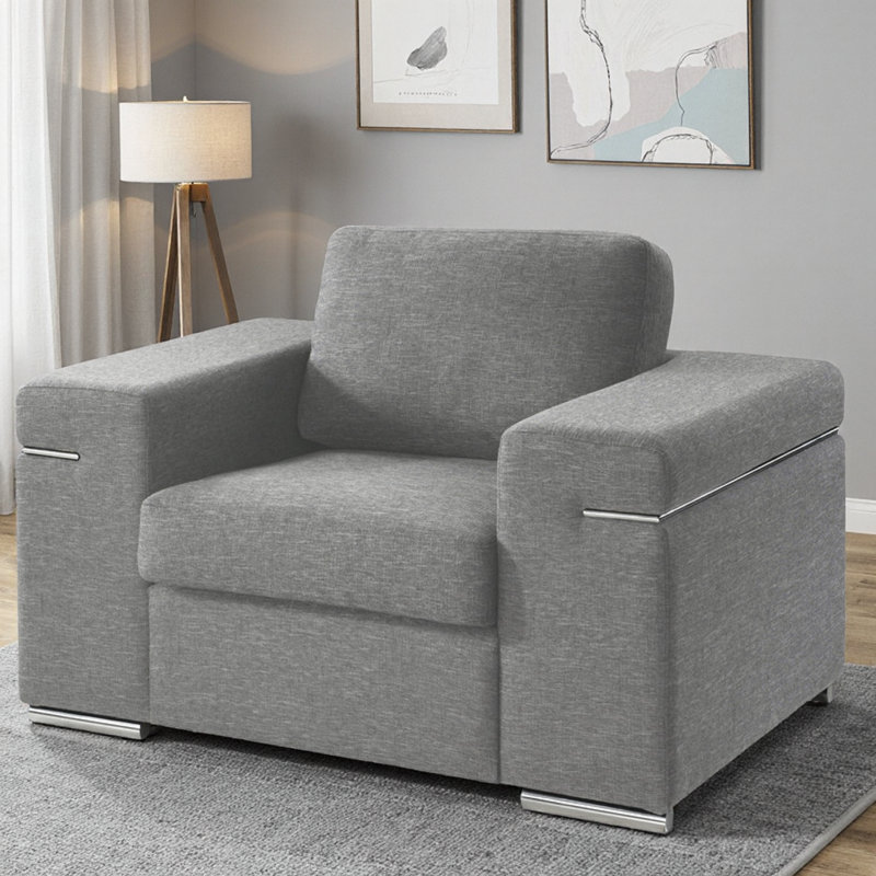 Fauteuil en tissu noir avec pieds en acier inoxydable Giuliana, Gris clair
