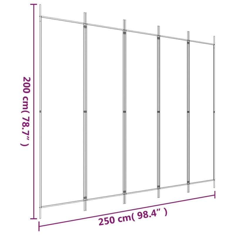 Kasimir Folding Room Divider, 5, Brown, 200cm H x 250cm W