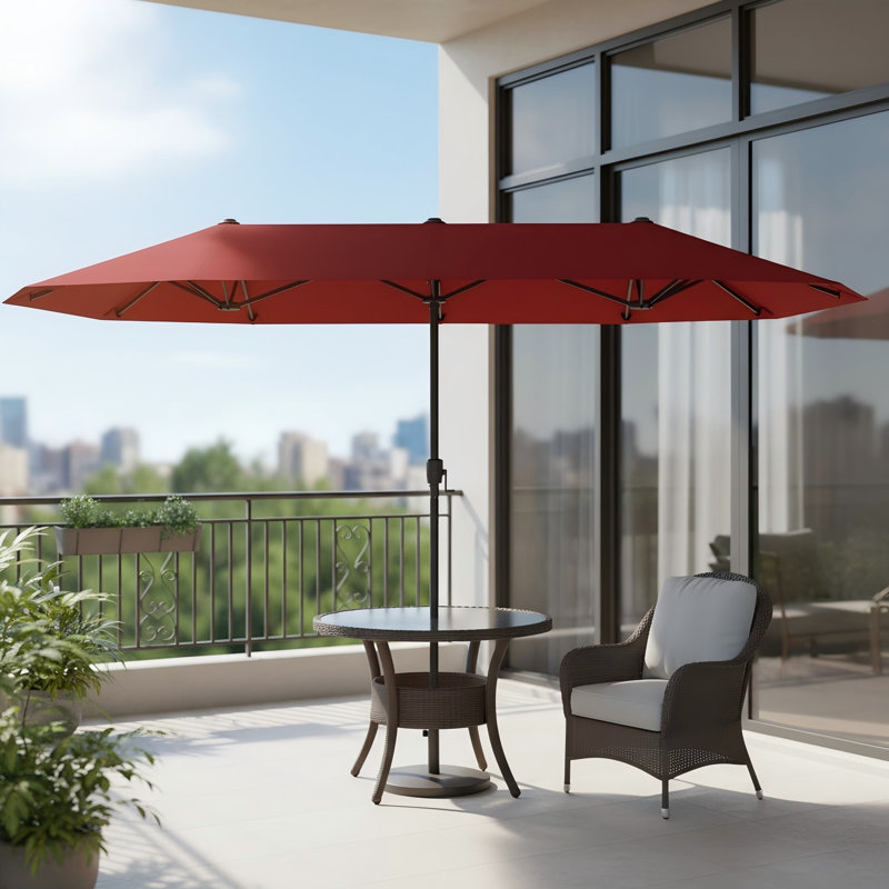 Parasol de patio à double face de 13 pi, grand parasol extérieur simple avec poignée à manivelle et 12 nervures renforcées