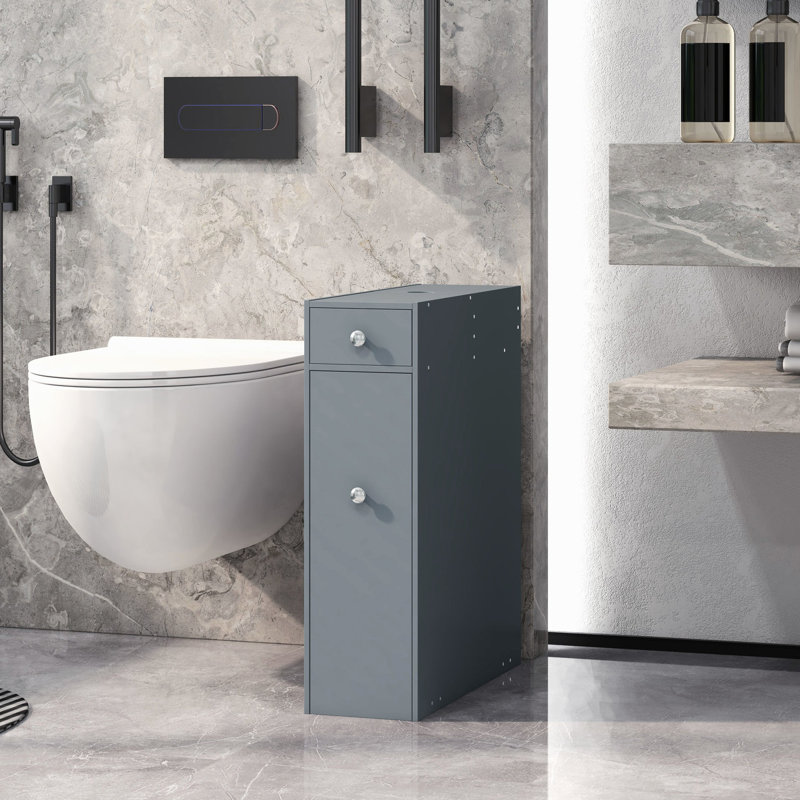 Armoire de salle de bain - Gris. Gain de place et style. Peut contenir des articles de nettoyage. Articles de toilette de qualité.