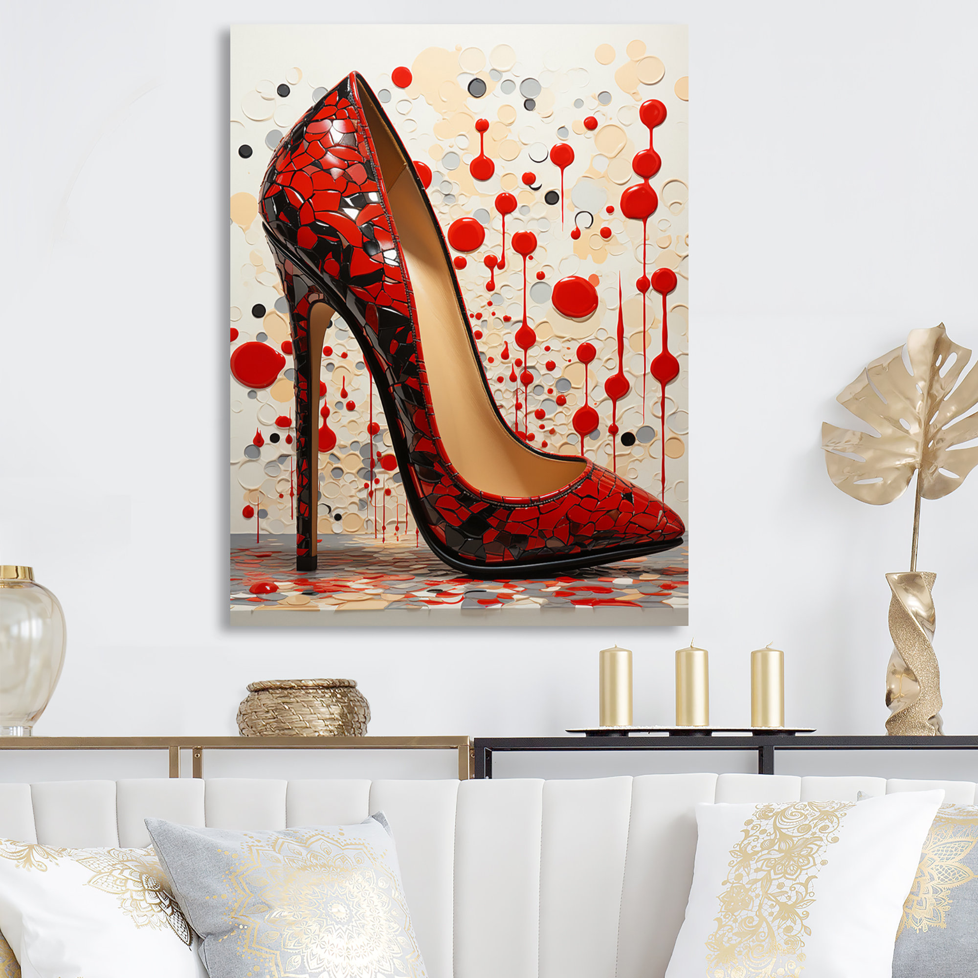 House of Hampton 'Fashion and Glam High Heel and Fashion Books Glam Stiletto Shoes' Canvas Art House of Hampton Size: 12 H x 12 W x 1 D