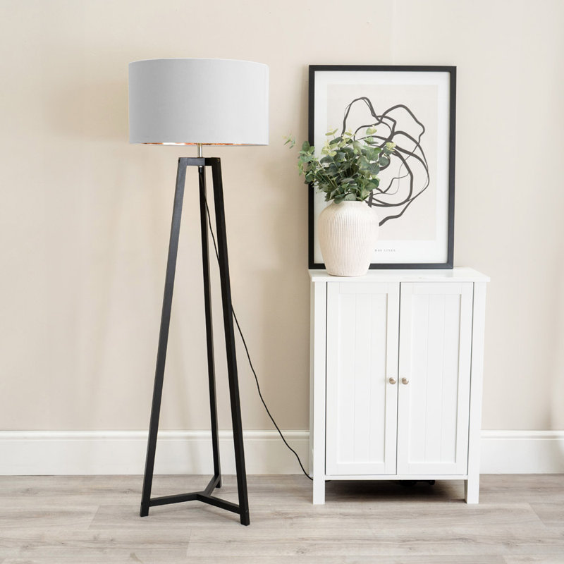 Rhavyn 148cm Traditional Floor Lamp, Matte Black, Grey/Gold