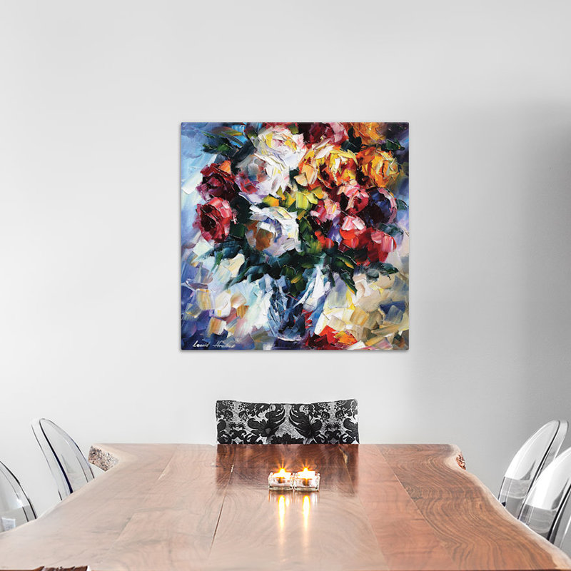 " Roses " by Leonid Afremov, 12" H x 12" W x 1.5" D, No Mat, Wrapped Canvas