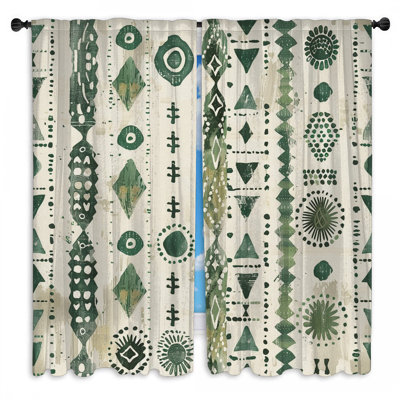 Rideaux vert obscurcissant à motif tribal - 2 panneaux