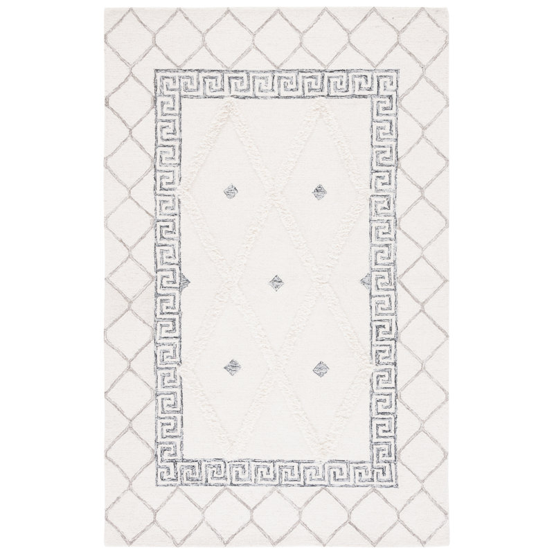 Aalam Hand Tufted Wool/Cotton Geometric Rug in Ivory/Black, Round 6'