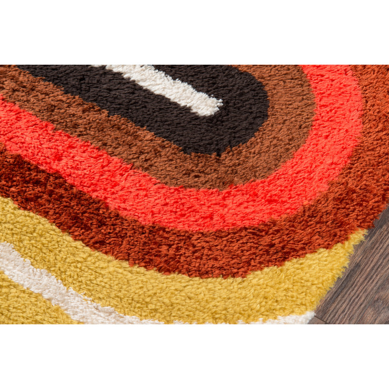 Retro Red and Yellow Hand-Tufted Shag Runner Rug