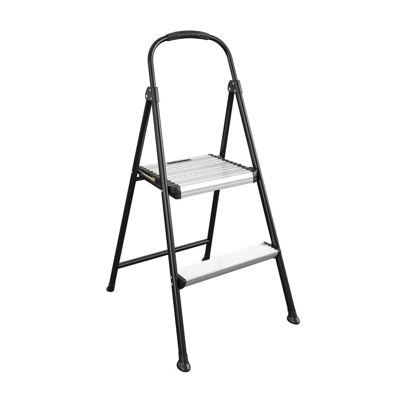 Compact 40.75" Black Foldable Steel Step Stool with Rubber Grip