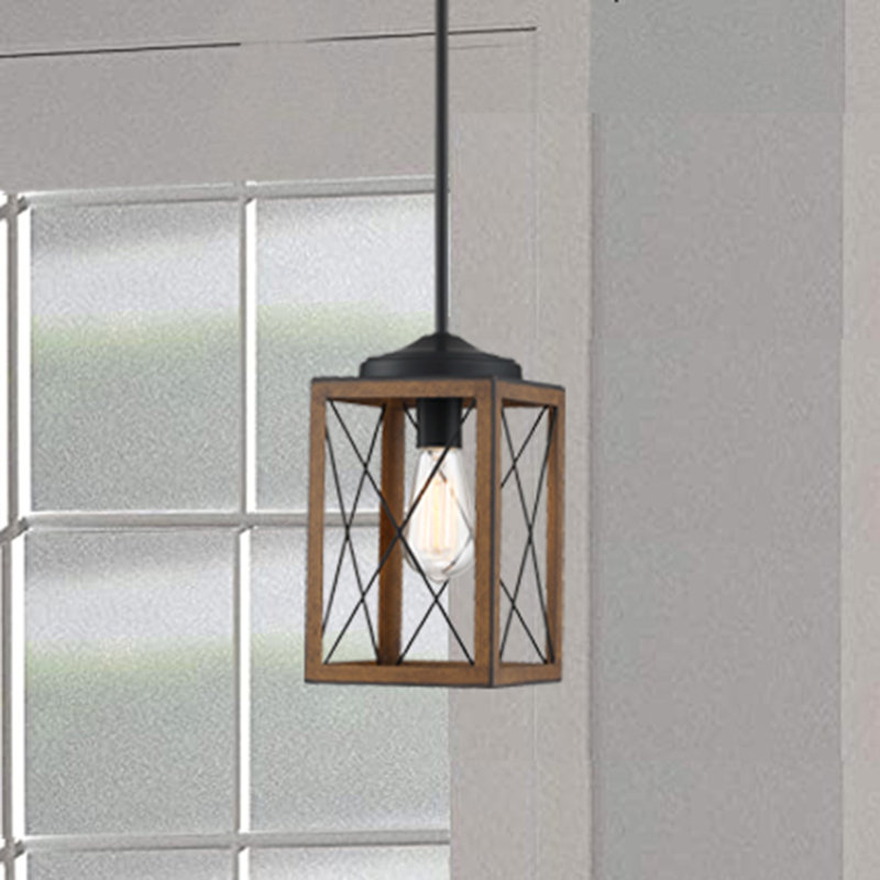 Gracela 1 - Light Lantern Rectangle Pendant, Brown/Black, 62.25" H x 6.5" W x 6.5" D