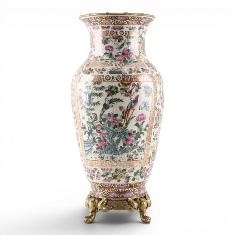 Rose Canton Porcelain Luxury Vase with Bronze Ormolu