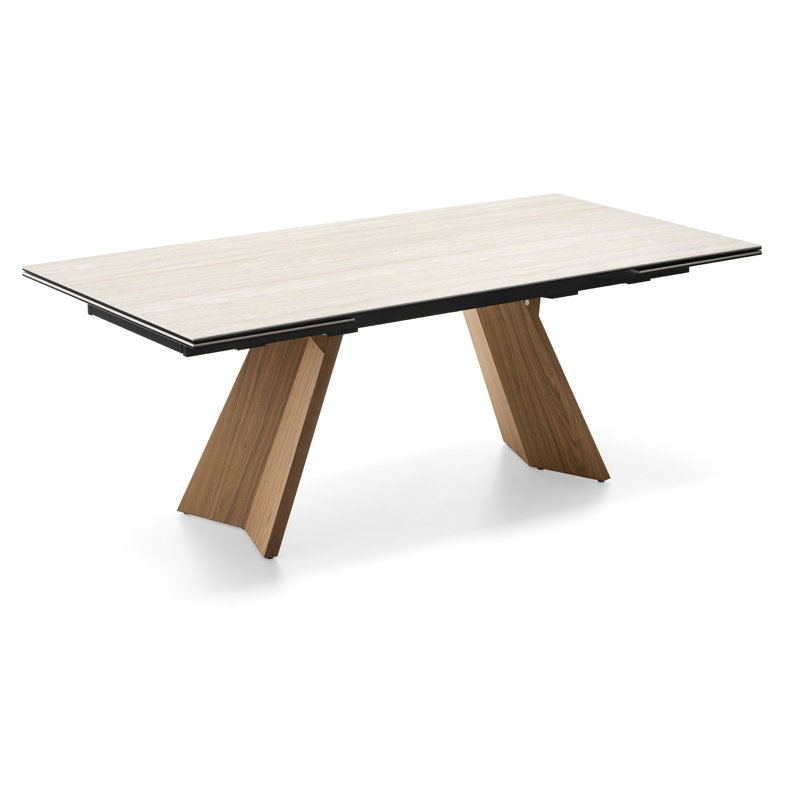 Tables extensibles Icaro, 30.38"H x 63"L x 35.5"W, Blanc Travertino, Noir mat