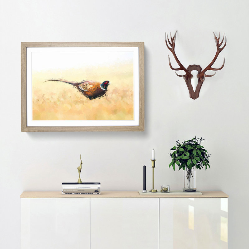 A Pheasant Bird in Abstract - Picture Frame Painting Print, 27cm H x 36cm W x 2cm D, Oak Framed