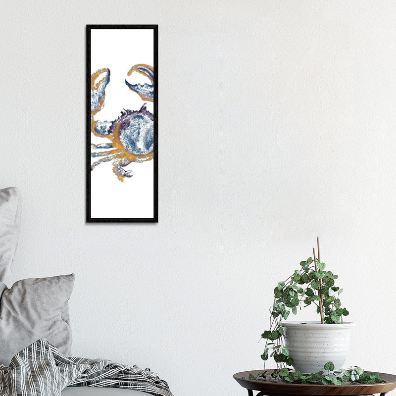 Surf Side Golden Blue Crab by Patricia Pinto - Painting on Canvas, Black Framed, 91.44cm H x 30.48cm W x 3.81cm D