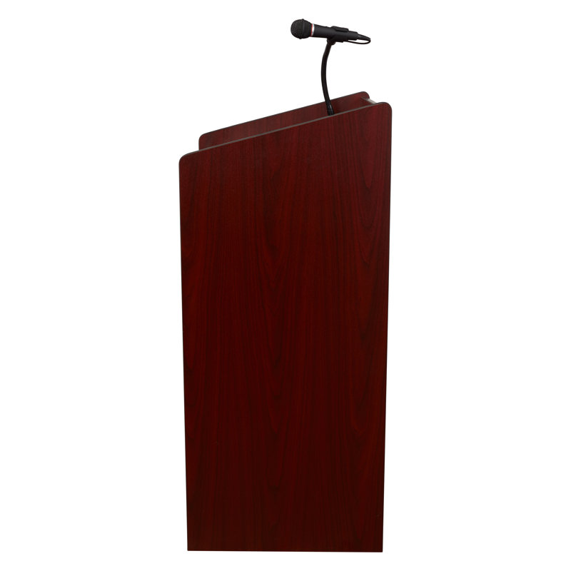 Mahogany Mobile Lectern with Wireless Microphone and Storage
