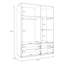 Rajish Modern wardrobe with 3 doors, 4 drawers, mirror, clothing rail and shelves, engineered wood, warm oak decor/beige, 144.4 cm W x 200.1 cm H x 52.7 cm D