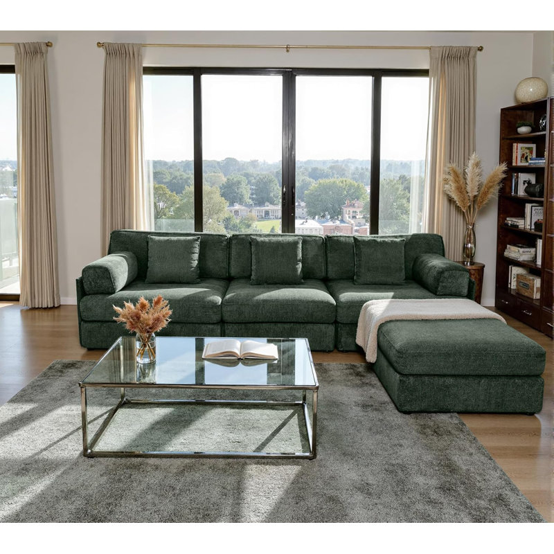 4-Piece 108" Reversible Modern Modular Upholstered L-shaped Sectional Sofa with Storage Ottoman- Premium Chenille Fabric