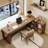 Light walnut L-Shaped Solid Wood desk-108954473