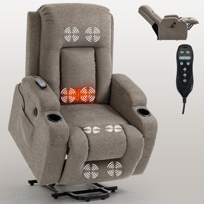 Infinite Position Single Motor Power Lift Recliner Chair For Elderly, Heavy Duty With 8-Point Vibration Massage, Lumbar Heating, USB Port, And Cup Holders