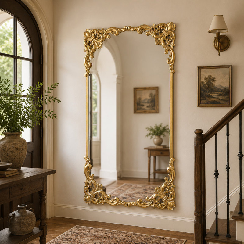 Miroir de plancher audacieux et orné de 28 po x 1 po x 48 po Audranna, 72 po x 42 po, Rectangulaire