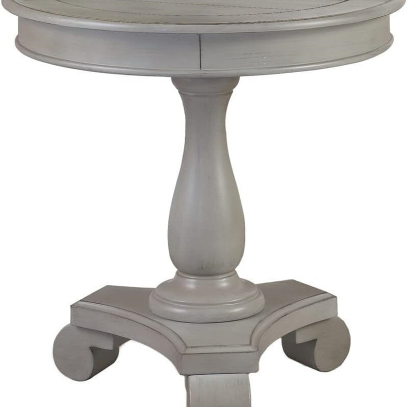 Table de bout ronde transitionnelle, table d'appoint de salon en bois, gris