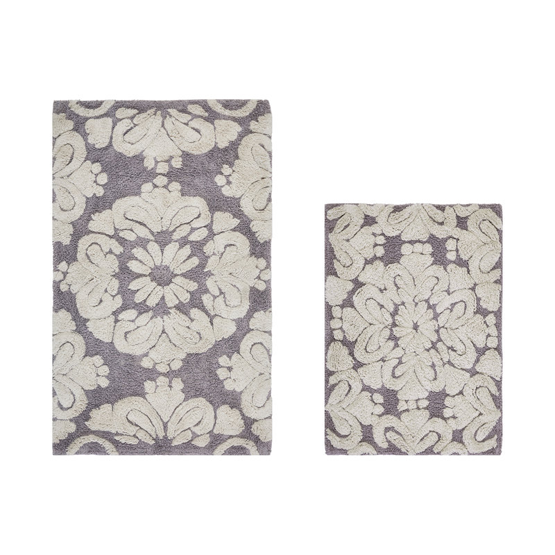 Ensemble de tapis de bain 2 pièces 100% coton 1885 GSM Danitra Premium, certifié OEKO-TEX®, envers en latex antidérapant, tapis de bain touffetés moelleux pour la douche, la baignoire, le lavabo et le meuble-lavabo, super absorbant, lavable à la machine, gris