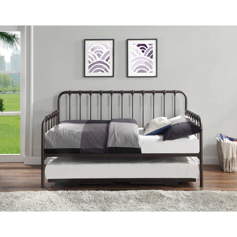Daybed With Lift-Up Trundle Finish Metal Frame Classic Design Home Furniture, Bronze