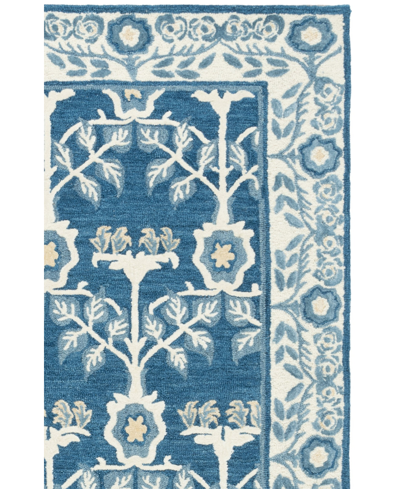 Navy Ivory Hand-Tufted Floral Wool Rug, Runner 2'3" x 8'