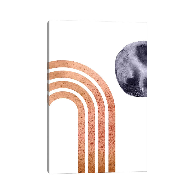 Navy Blue Moon And Abstract Rainbow by Whales Way - Print on Canvas, 101.6cm H x 66.04cm W x 3.81cm D, Wrapped Canvas