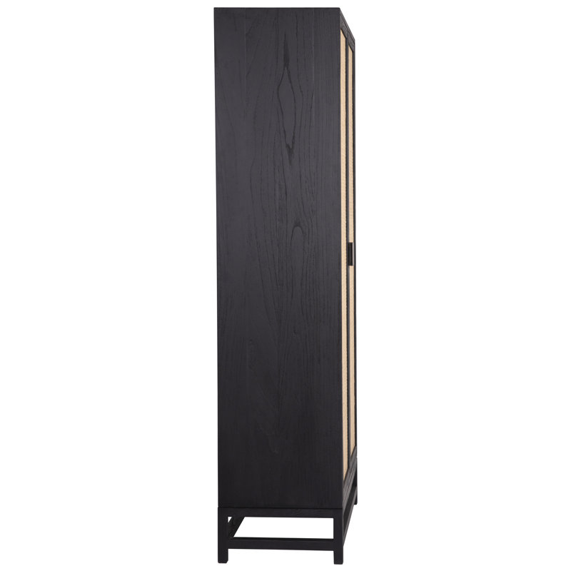 Royette 78-Inchtall Exotic Wood And Rattan 2-Door Cabinet In Black